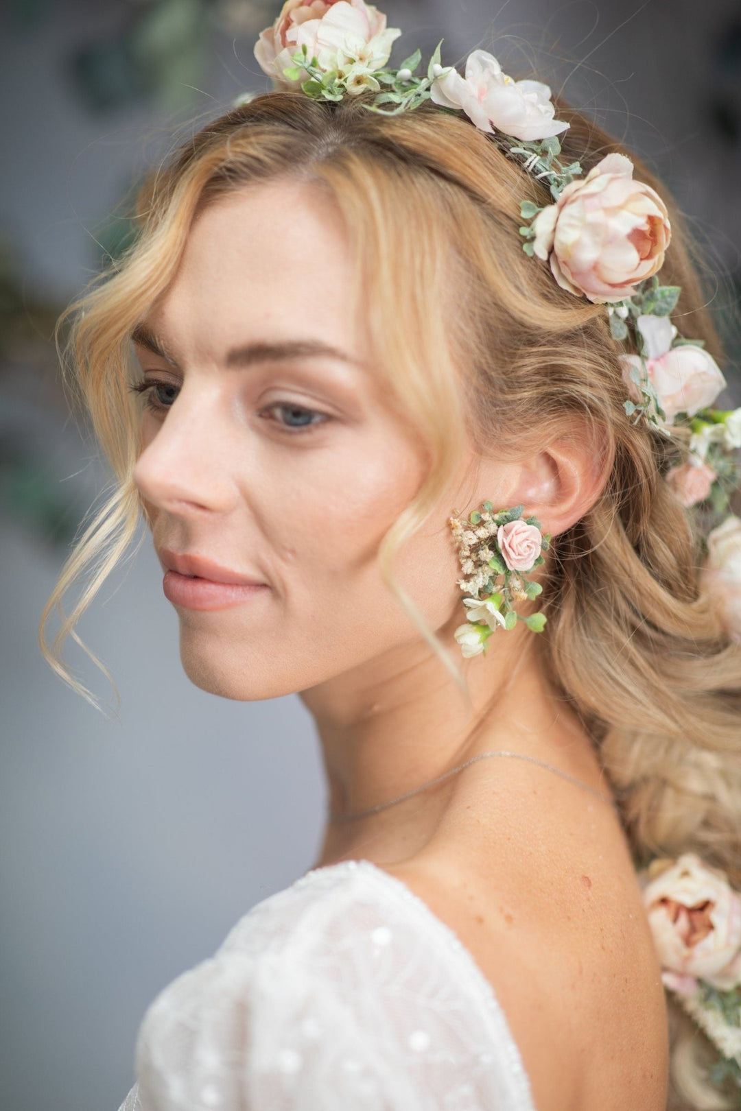 Blush Rose Stud Earrings: Romantic Wedding Jewelry – handmade floral hair accessory by magaela