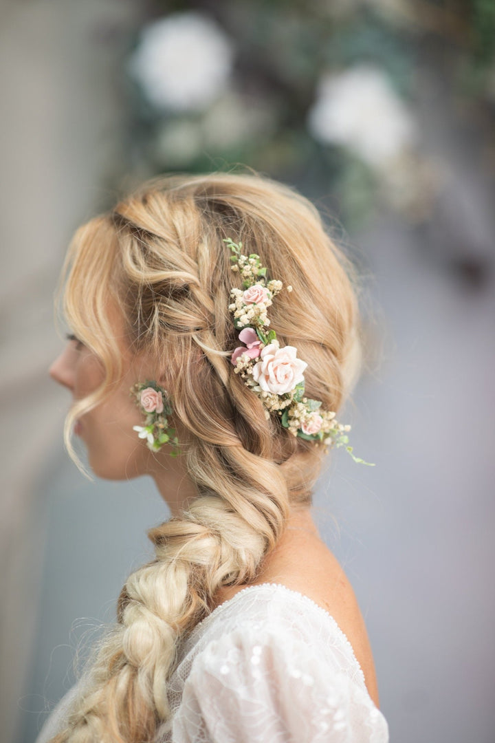 Pink Flower Hair Comb: Romantic Wedding Headpiece – handmade floral hair accessory by magaela