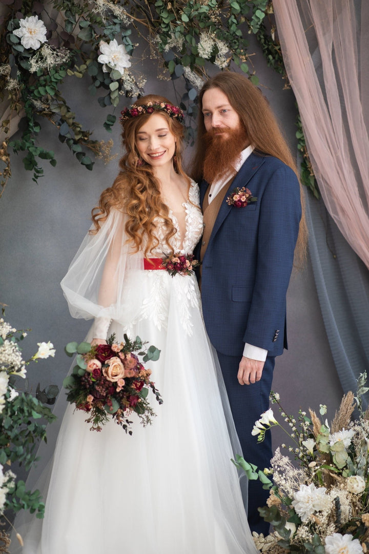 Burgundy Pink Flower Boutonniere: Handmade Groom Wedding Corsage – handmade floral hair accessory by magaela