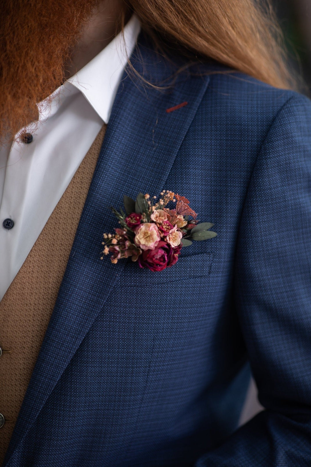 Burgundy Pink Flower Boutonniere: Handmade Groom Wedding Corsage – handmade floral hair accessory by magaela