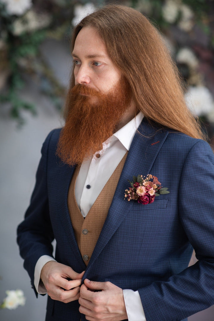 Burgundy Pink Flower Boutonniere: Handmade Groom Wedding Corsage – handmade floral hair accessory by magaela