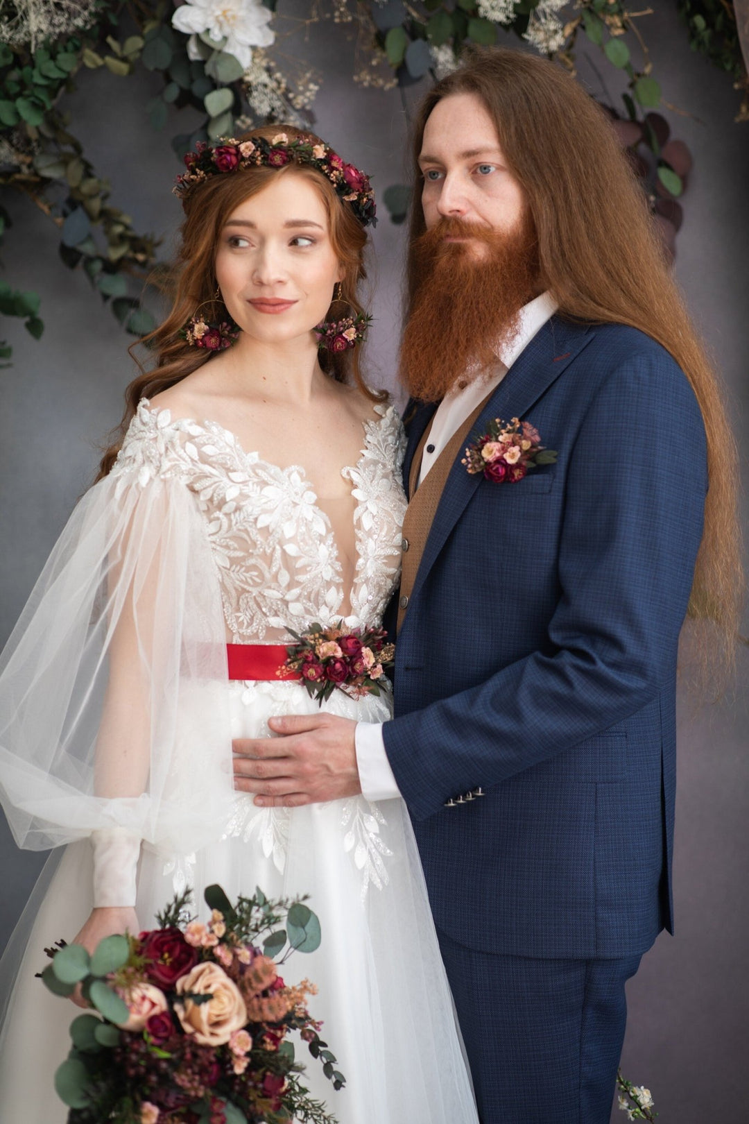 Burgundy Flower Wedding Belt: Dark Pink Bridal Sash – handmade floral hair accessory by magaela