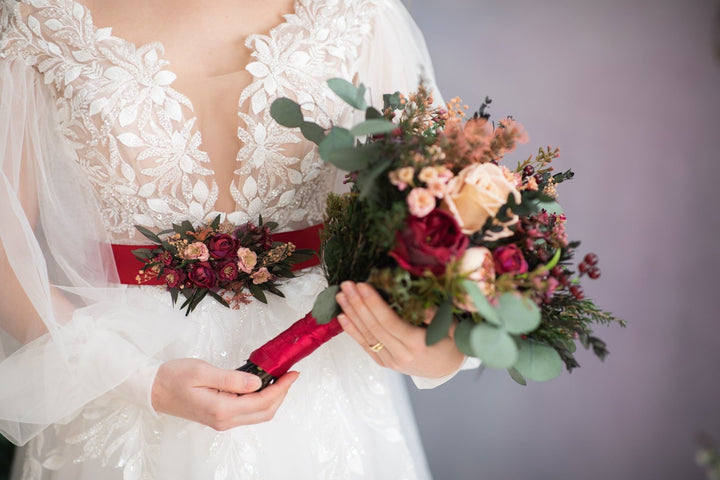 Burgundy Flower Wedding Belt: Dark Pink Bridal Sash – handmade floral hair accessory by magaela