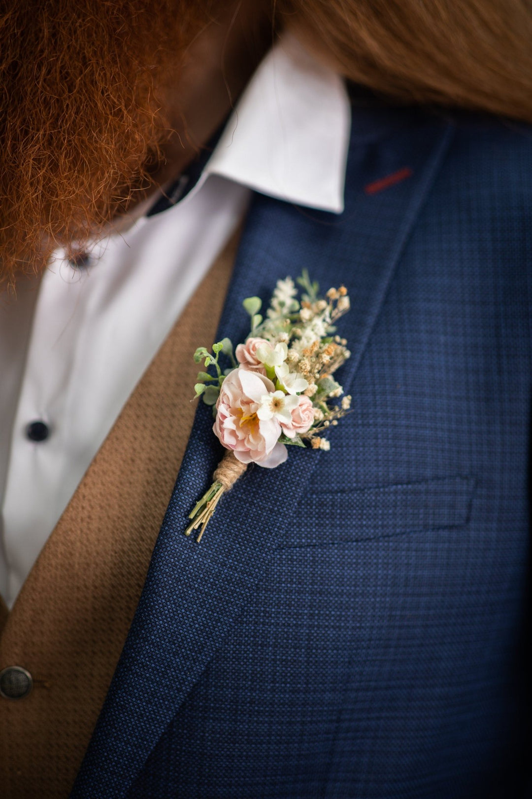 Blush Pink Flower Boutonniere: Romantic Wedding Groom Corsage – handmade floral hair accessory by magaela