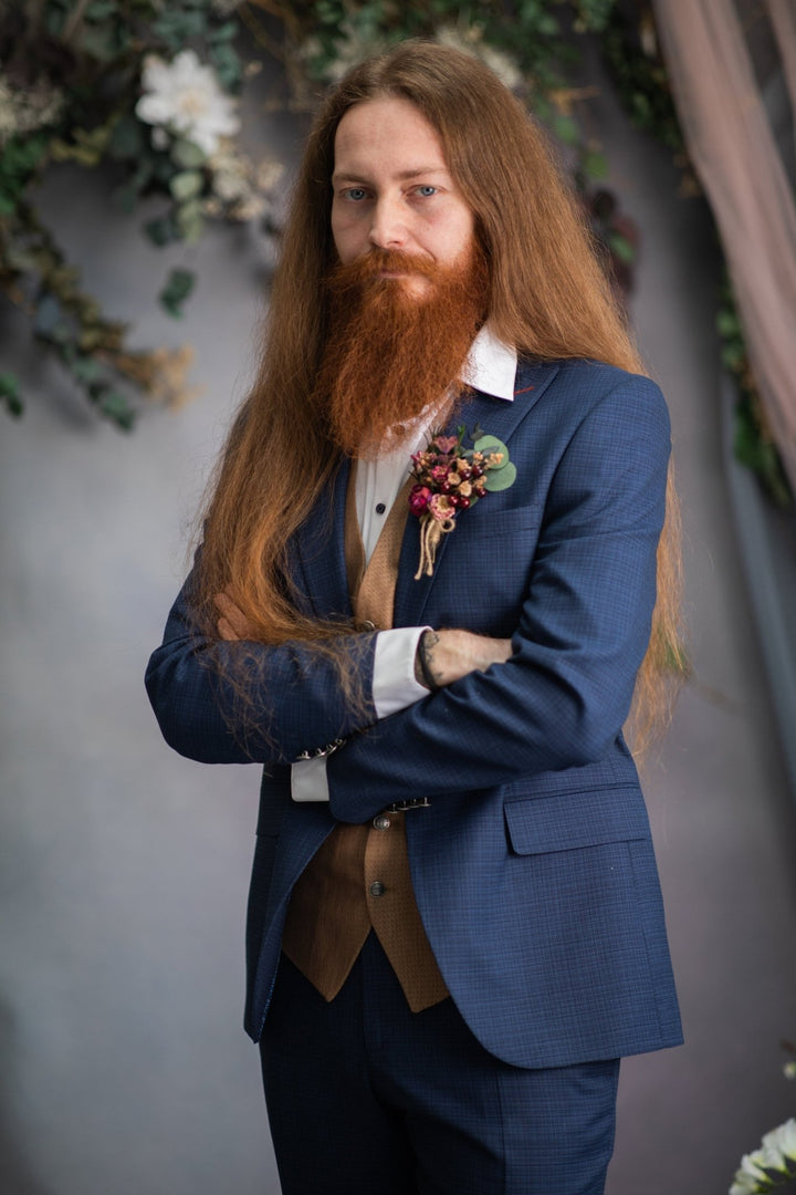 Burgundy Flower Boutonniere: Autumn Wedding Groom Buttonhole – handmade floral hair accessory by magaela