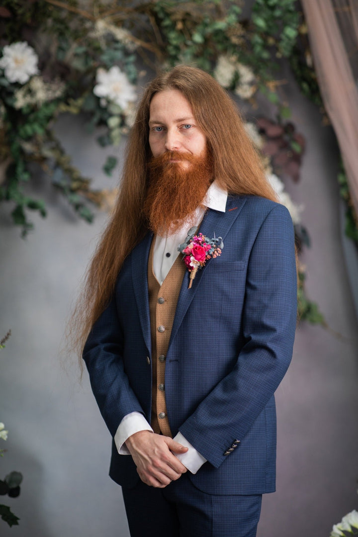 Magenta Rose Groom Corsage: Eucalyptus Wedding Boutonniere – handmade floral hair accessory by magaela