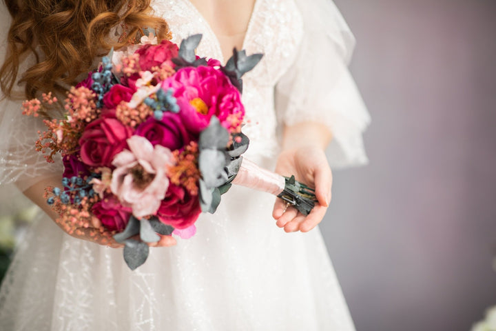 Magenta Rose Bridal Bouquet: Fuchsia Wedding Accessories – handmade floral hair accessory by magaela