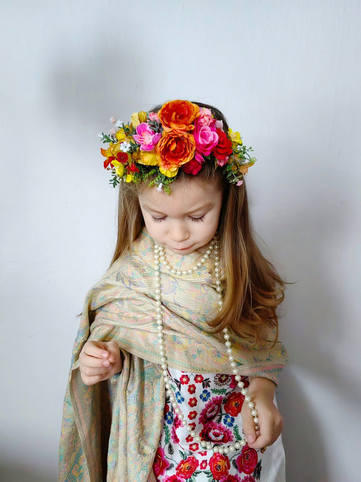 Kids Fuchsia Flower Headband: Frida Hair Crown, Colorful Wedding, Halloween – handmade floral hair accessory by magaela