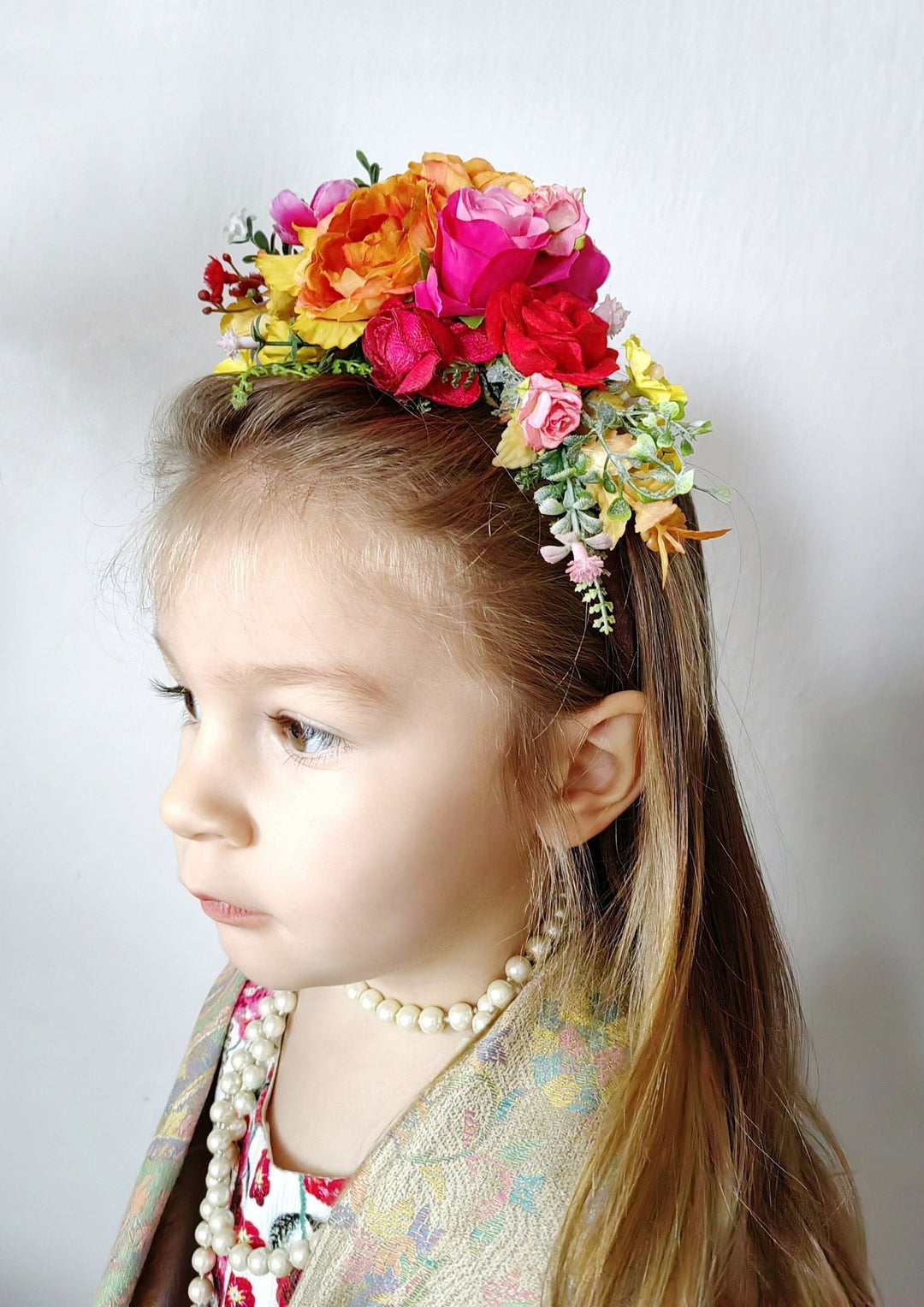 Kids Fuchsia Flower Headband: Frida Hair Crown, Colorful Wedding, Halloween – handmade floral hair accessory by magaela