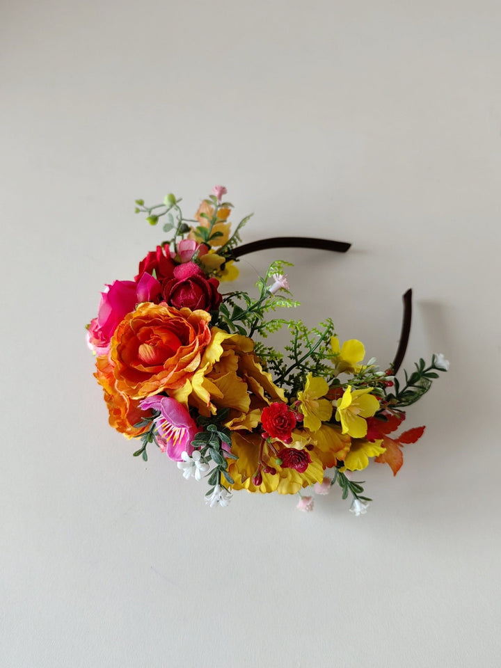 Kids Fuchsia Flower Headband: Frida Hair Crown, Colorful Wedding, Halloween – handmade floral hair accessory by magaela