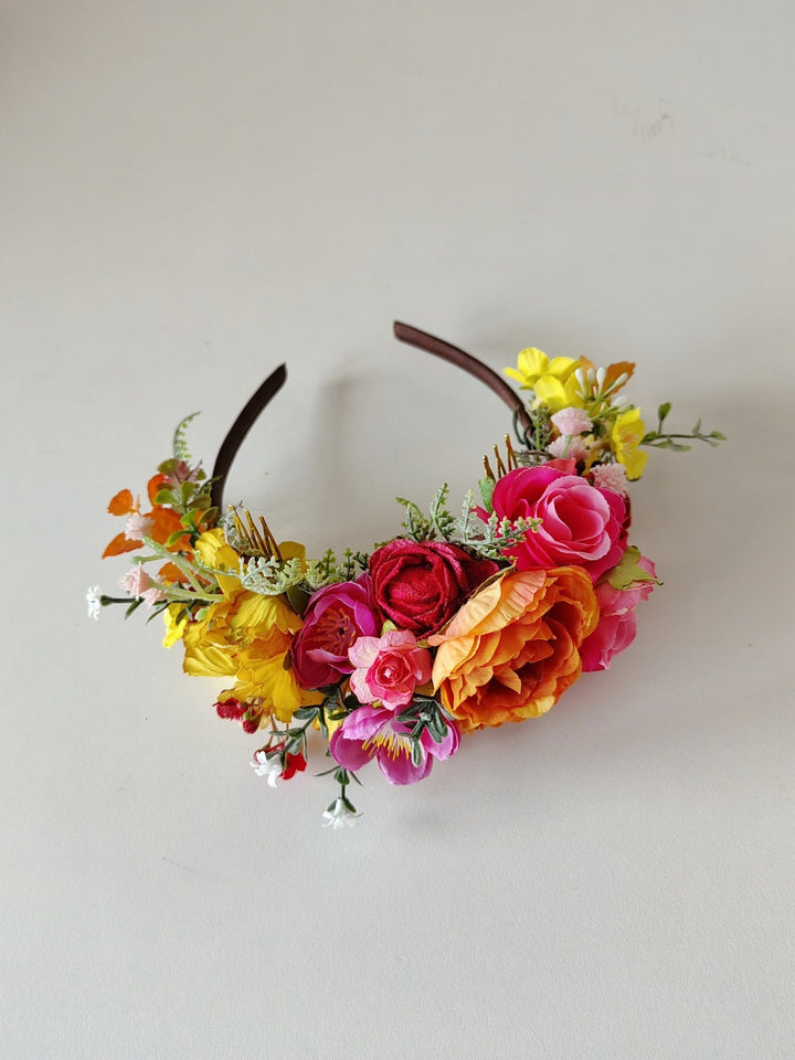 Kids Fuchsia Flower Headband: Frida Hair Crown, Colorful Wedding, Halloween – handmade floral hair accessory by magaela