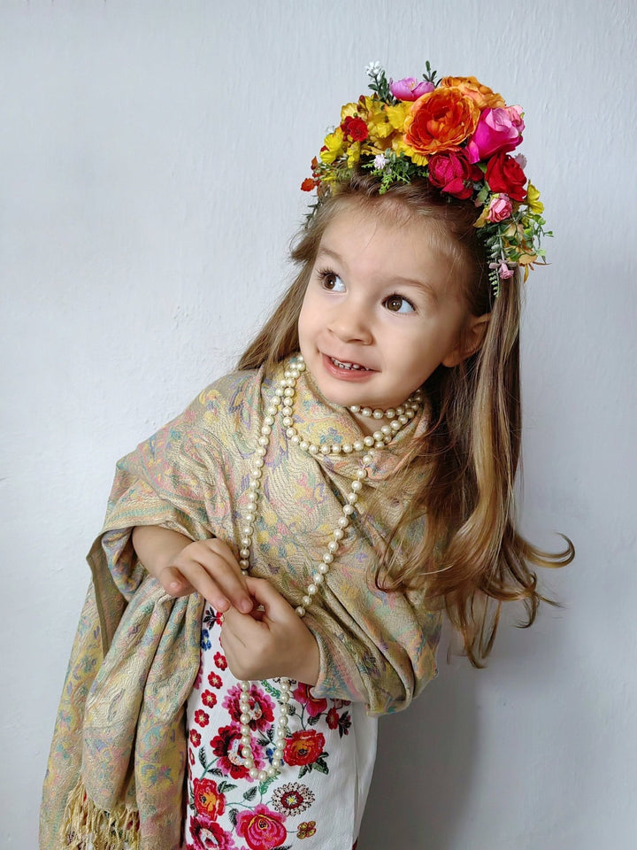 Kids Fuchsia Flower Headband: Frida Hair Crown, Colorful Wedding, Halloween – handmade floral hair accessory by magaela