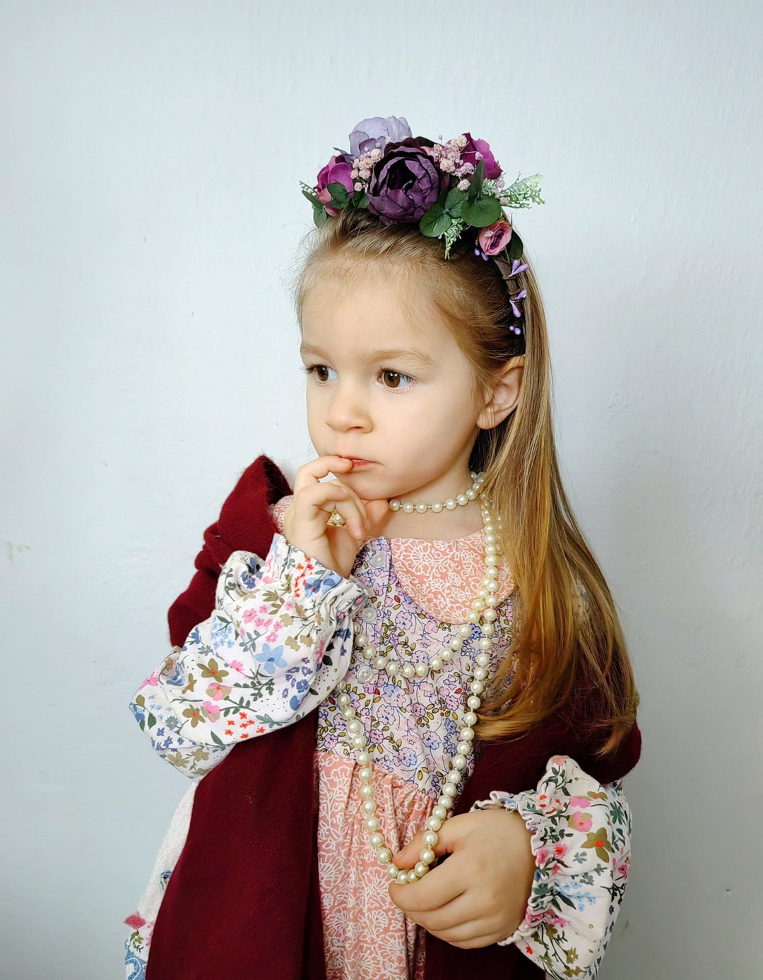 Purple Flower Girl Headband: Violet Peony & Eucalyptus Crown – handmade floral hair accessory by magaela