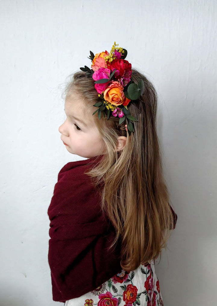 Frida Flower Headband: Pink, Red & Orange Hairband - Halloween Costume – handmade floral hair accessory by magaela