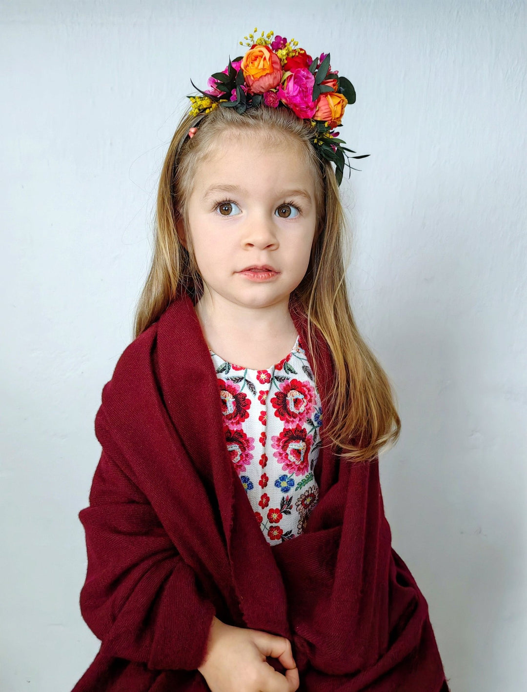 Frida Flower Headband: Pink, Red & Orange Hairband - Halloween Costume – handmade floral hair accessory by magaela