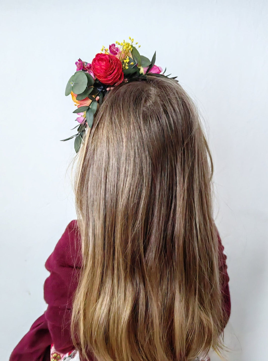 Frida Flower Headband: Pink, Red & Orange Hairband - Halloween Costume – handmade floral hair accessory by magaela