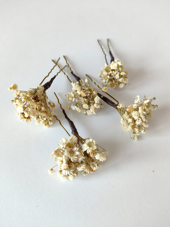 Ivory Baby's Breath Hairpins: Preserved Flower Bridal Accessories – handmade floral hair accessory by magaela