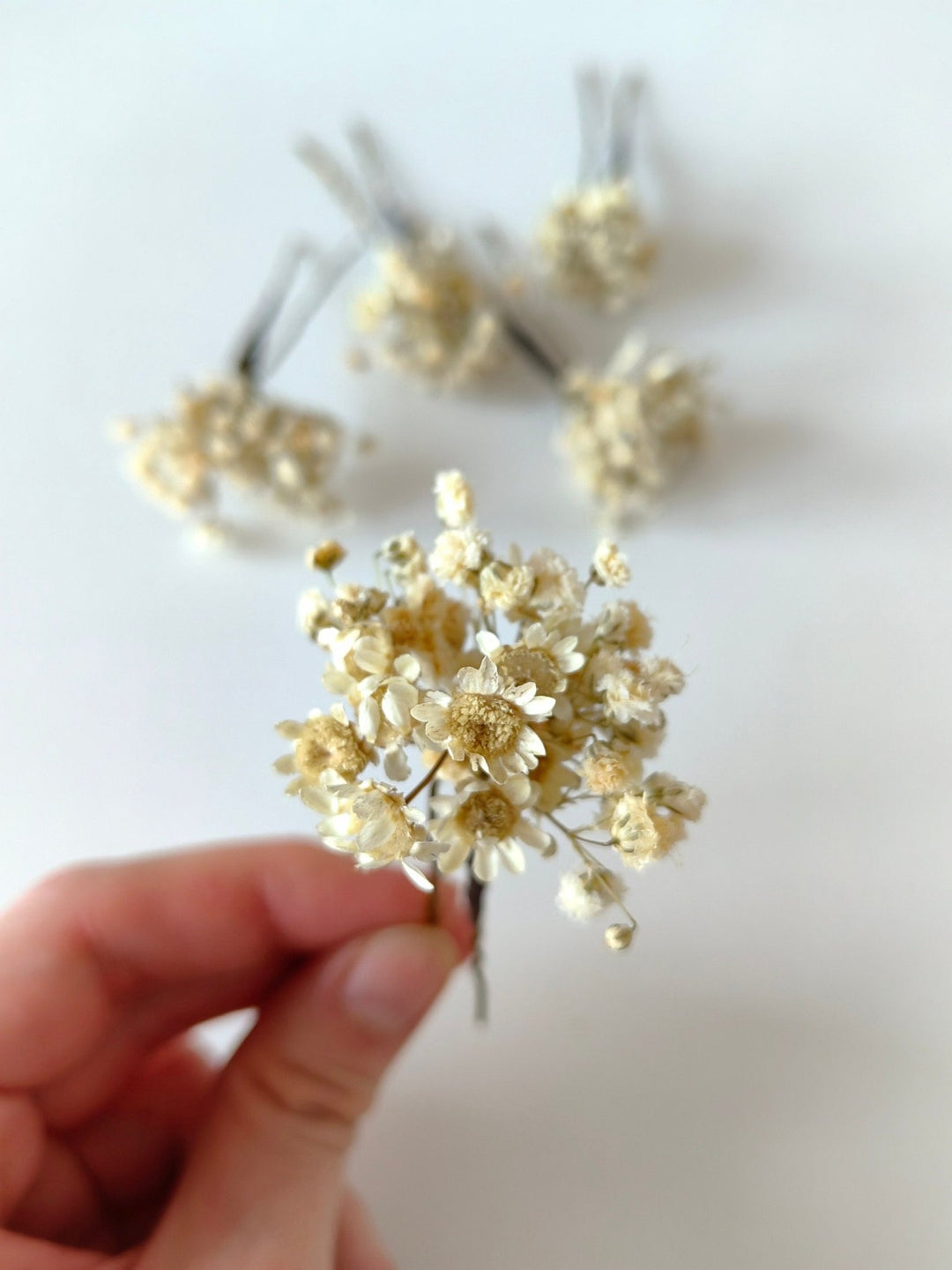 Ivory Baby's Breath Hairpins: Preserved Flower Bridal Accessories – handmade floral hair accessory by magaela
