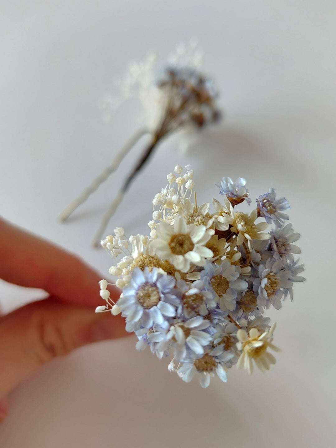 Blue & Ivory Dried Flower Hairpins: Wedding Bridal Hair Accessory – handmade floral hair accessory by magaela
