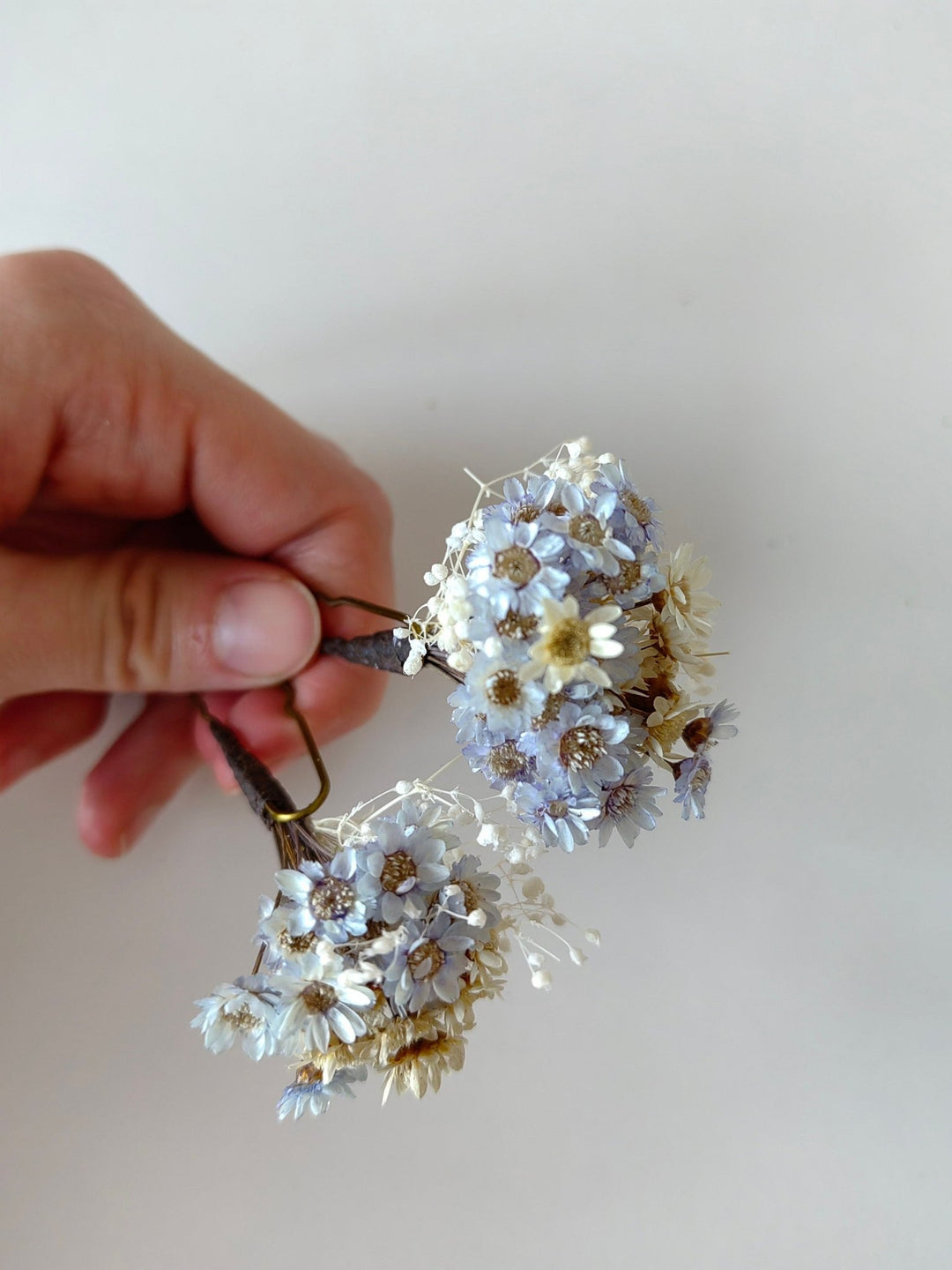 Blue & Ivory Dried Flower Hairpins: Wedding Bridal Hair Accessory – handmade floral hair accessory by magaela