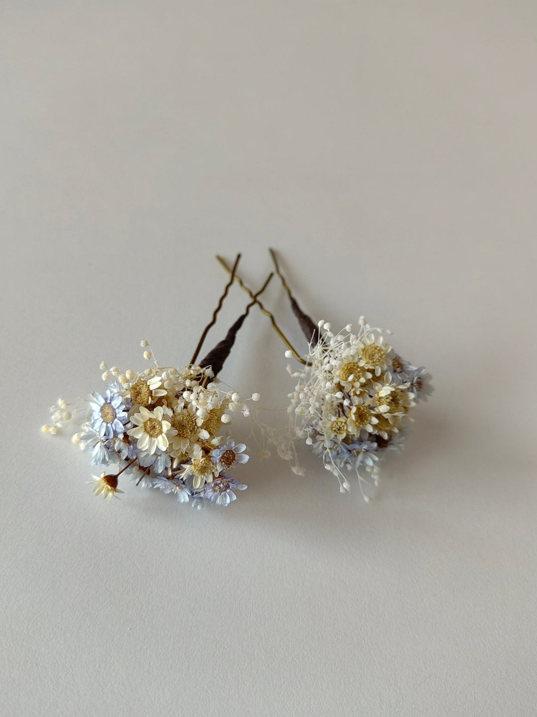 Blue & Ivory Dried Flower Hairpins: Wedding Bridal Hair Accessory – handmade floral hair accessory by magaela