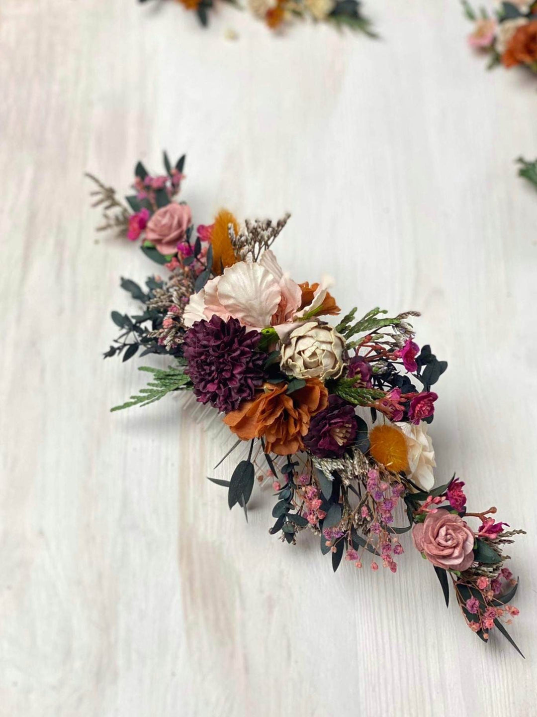 Autumn Flower Hair Comb: Burgundy Magenta Wedding Hair Accessory – handmade floral hair accessory by magaela