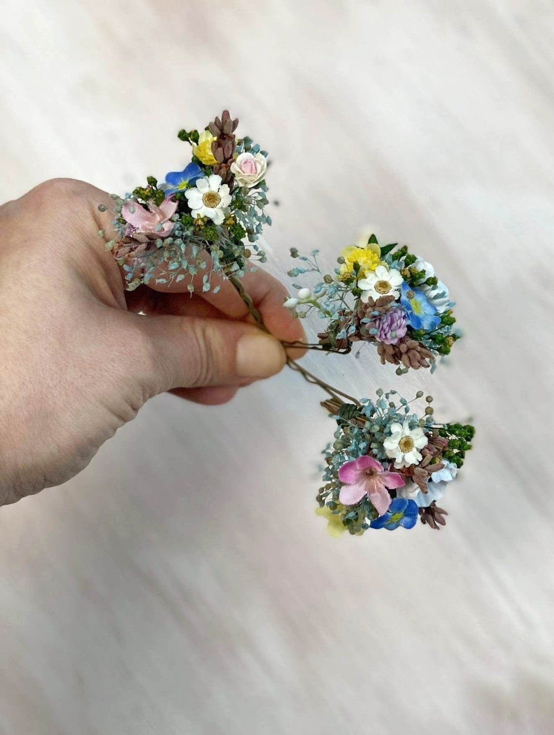 Wildflower Bridal Hair Accessories: Meadow Flower Crown, Hair Comb & Boutonnieres – handmade floral hair accessory by magaela