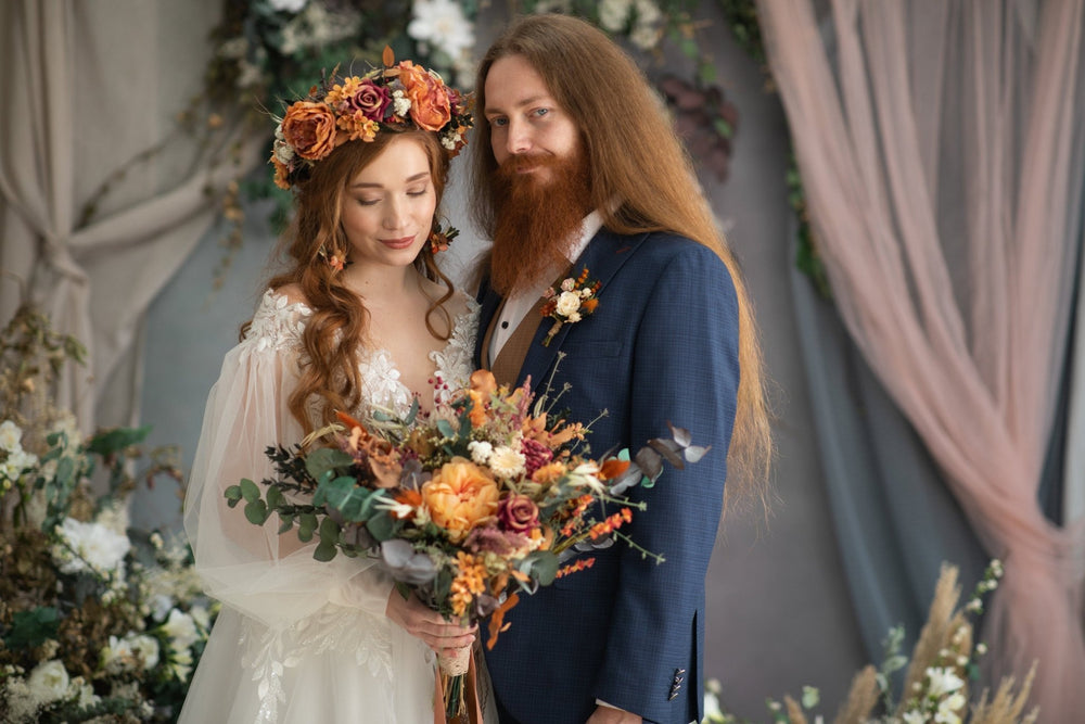 Orange Boho Flower Crown: Fall Wedding Hair Accessories – handmade floral hair accessory by magaela