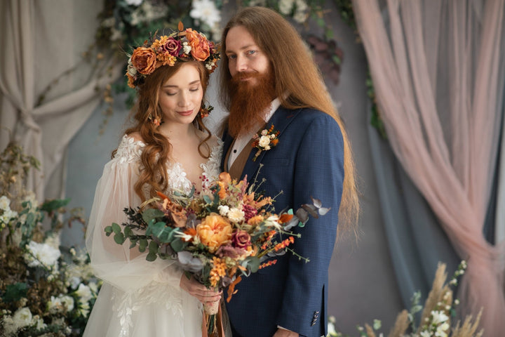 Orange Boho Flower Crown: Fall Wedding Hair Accessories – handmade floral hair accessory by magaela