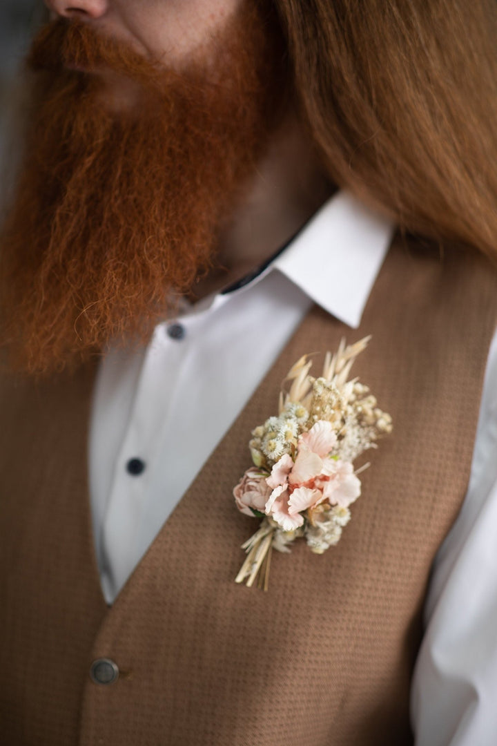 Rustic Blush Flower Boutonniere: Boho Groom Wedding Accessory – handmade floral hair accessory by magaela