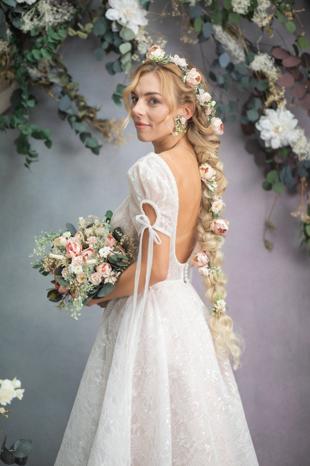 Blush Pink Peony Bridal Bouquet: Eucalyptus Wedding Accessory – handmade floral hair accessory by magaela