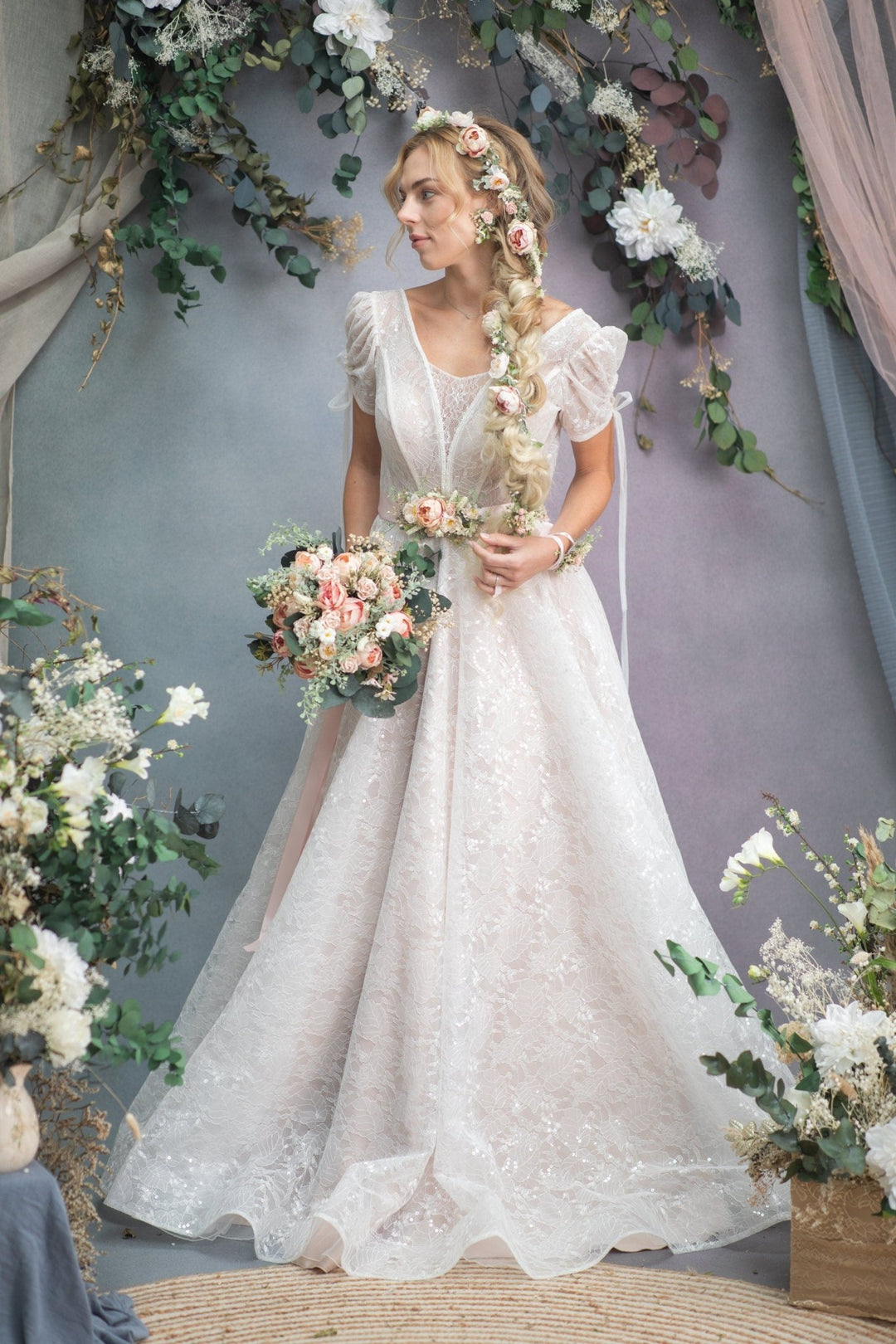 Peony Flower Wedding Hair Garland: Blush Pink Bridal Headpiece – handmade floral hair accessory by magaela