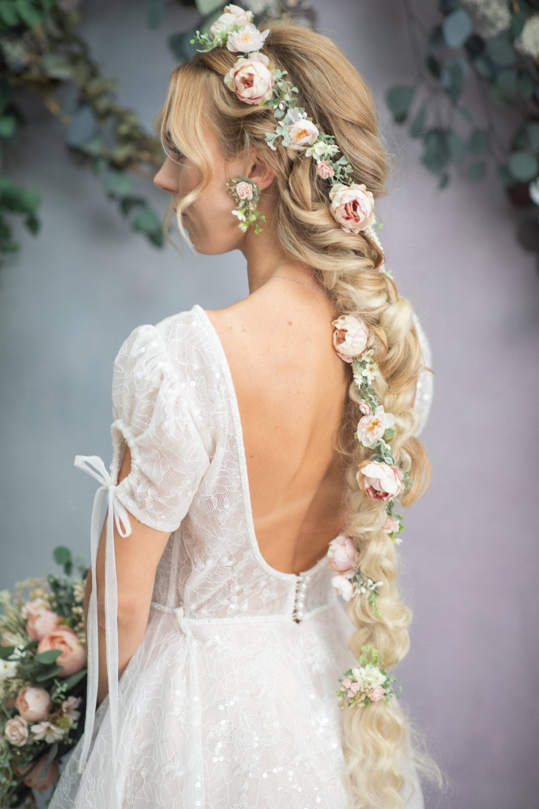 Peony Flower Wedding Hair Garland: Blush Pink Bridal Headpiece – handmade floral hair accessory by magaela