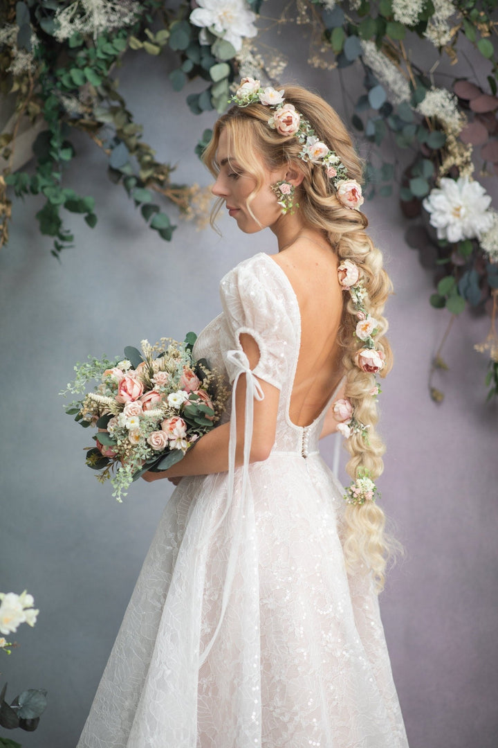 Peony Flower Wedding Hair Garland: Blush Pink Bridal Headpiece – handmade floral hair accessory by magaela