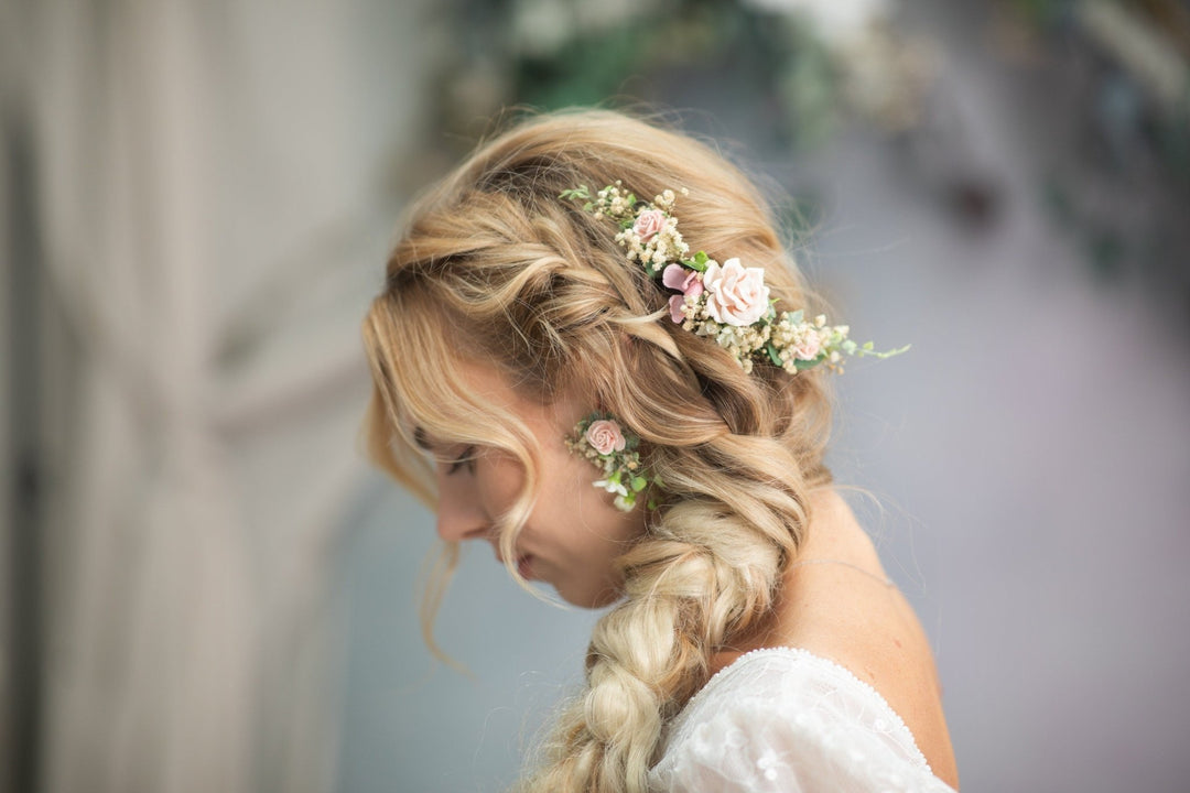 Blush Rose Stud Earrings: Romantic Wedding Jewelry – handmade floral hair accessory by magaela