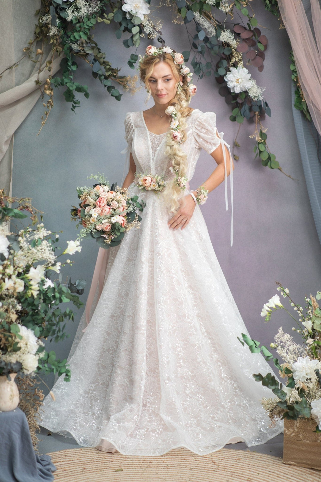 Peach Flower Wedding Belt: Romantic Bridal Sash – handmade floral hair accessory by magaela