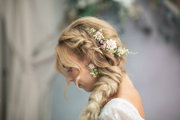 Pink Flower Hair Comb: Romantic Wedding Headpiece – handmade floral hair accessory by magaela