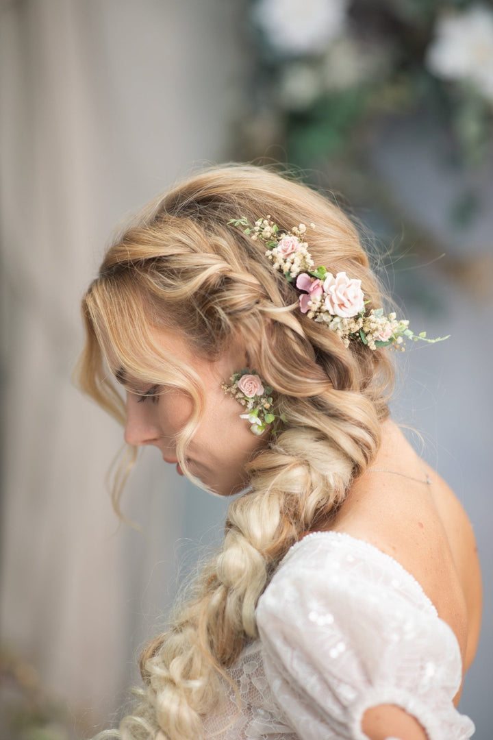 Pink Flower Hair Comb: Romantic Wedding Headpiece – handmade floral hair accessory by magaela