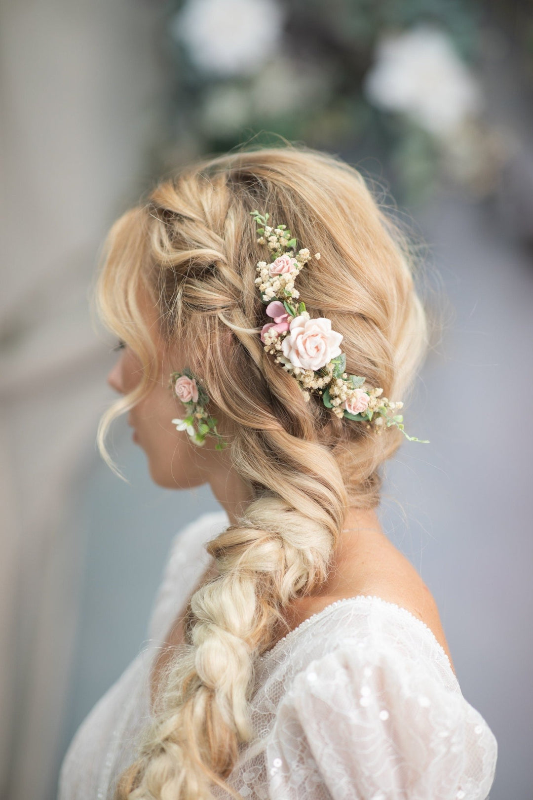 Pink Flower Hair Comb: Romantic Wedding Headpiece – handmade floral hair accessory by magaela