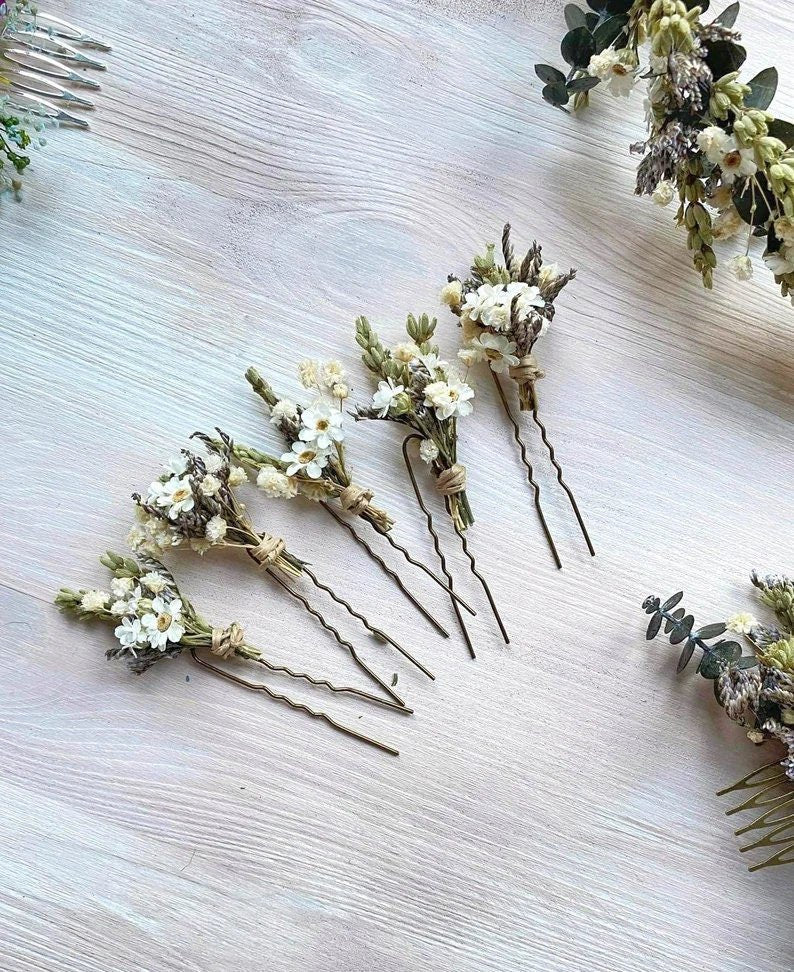 Dried Flower Hair Pins: Boho Wedding Hair Accessories – handmade floral hair accessory by magaela