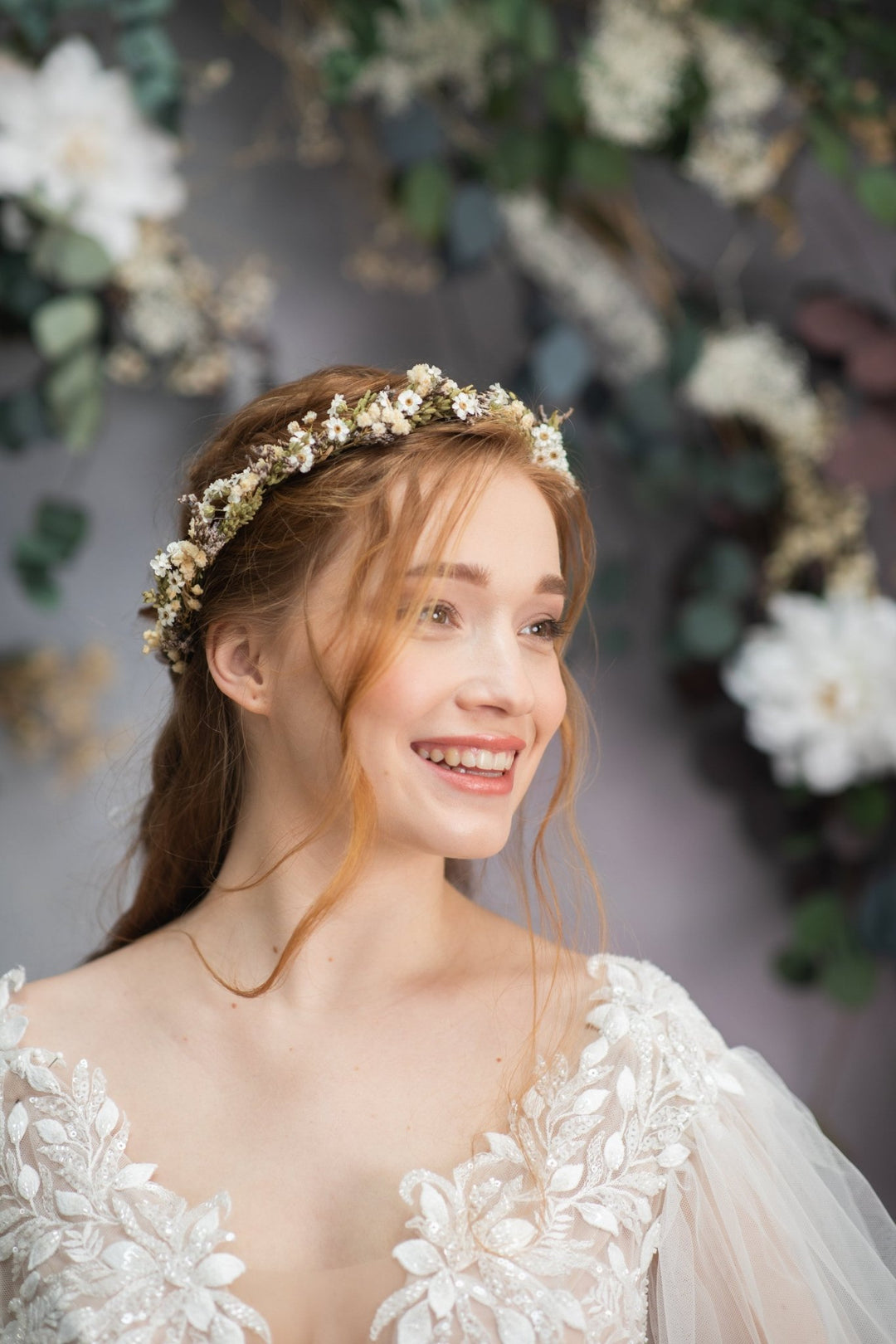 Dried Flower Wedding Crown: Greenery Bridal Headpiece – handmade floral hair accessory by magaela