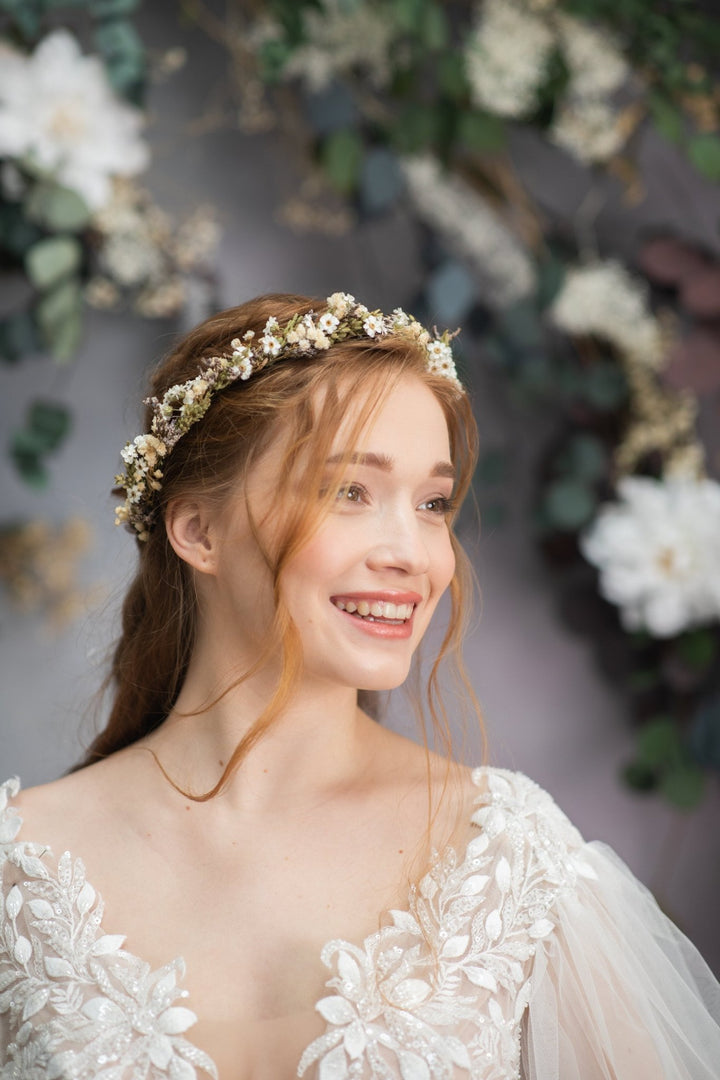 Dried Flower Wedding Crown: Greenery Bridal Headpiece – handmade floral hair accessory by magaela