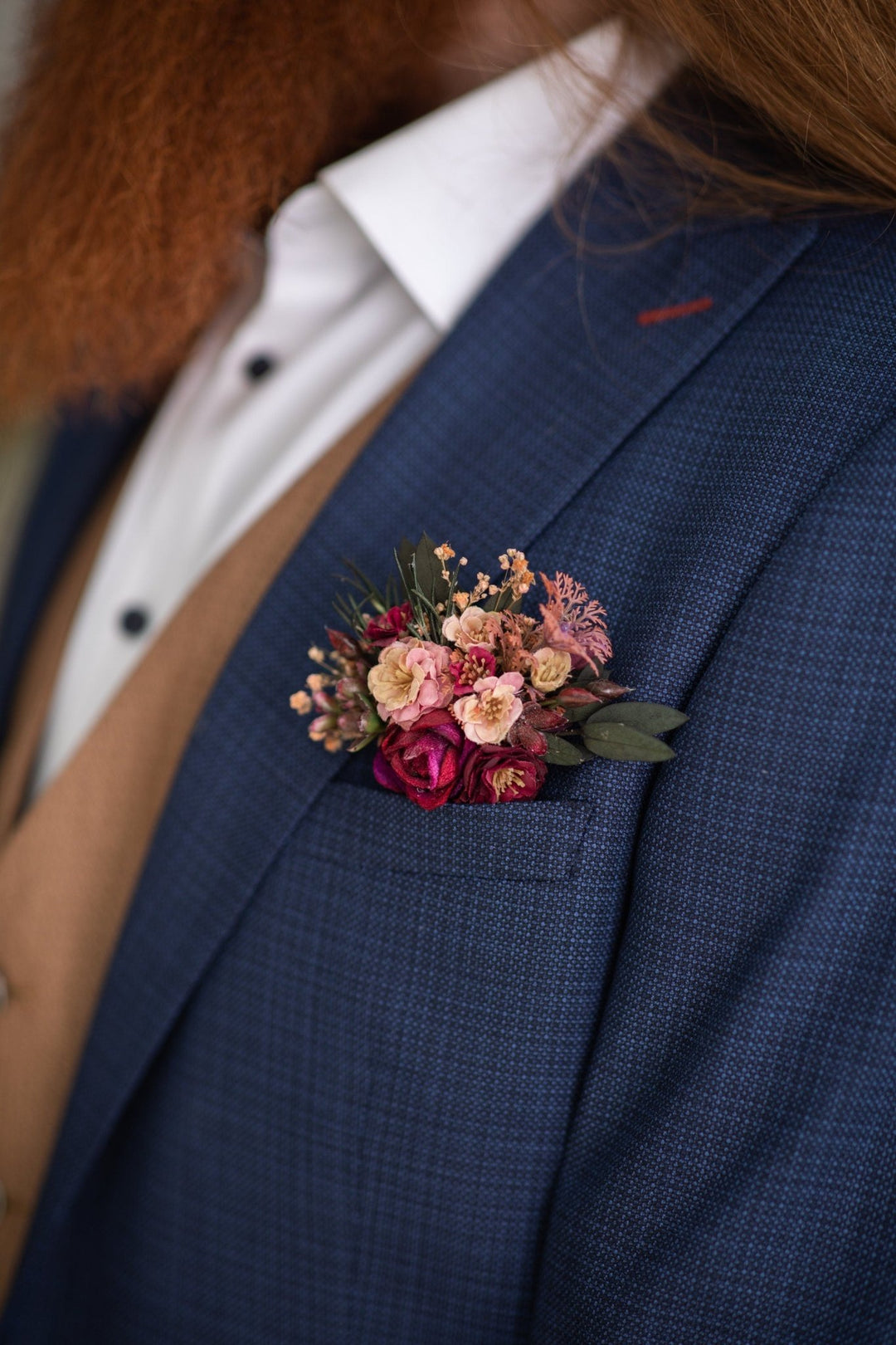 Burgundy Pink Flower Boutonniere: Handmade Groom Wedding Corsage – handmade floral hair accessory by magaela