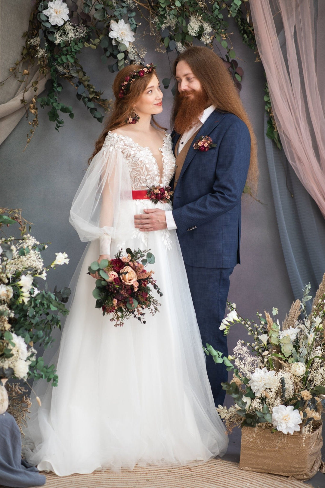 Burgundy Pink Flower Boutonniere: Handmade Groom Wedding Corsage – handmade floral hair accessory by magaela