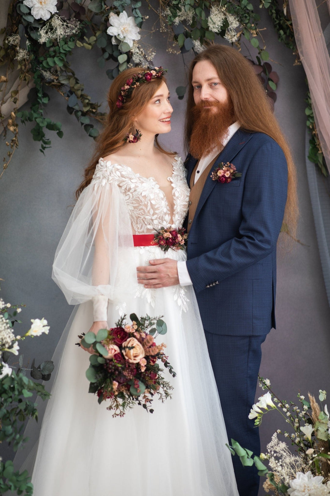 Burgundy Flower Wedding Belt: Dark Pink Bridal Sash – handmade floral hair accessory by magaela