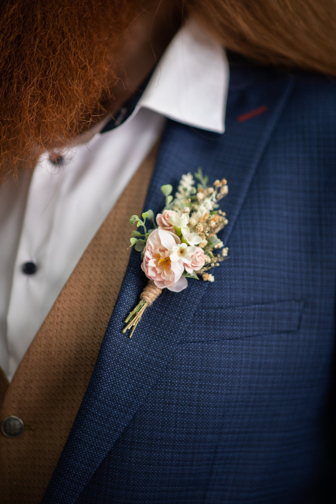 Blush Pink Flower Boutonniere: Romantic Wedding Groom Corsage – handmade floral hair accessory by magaela