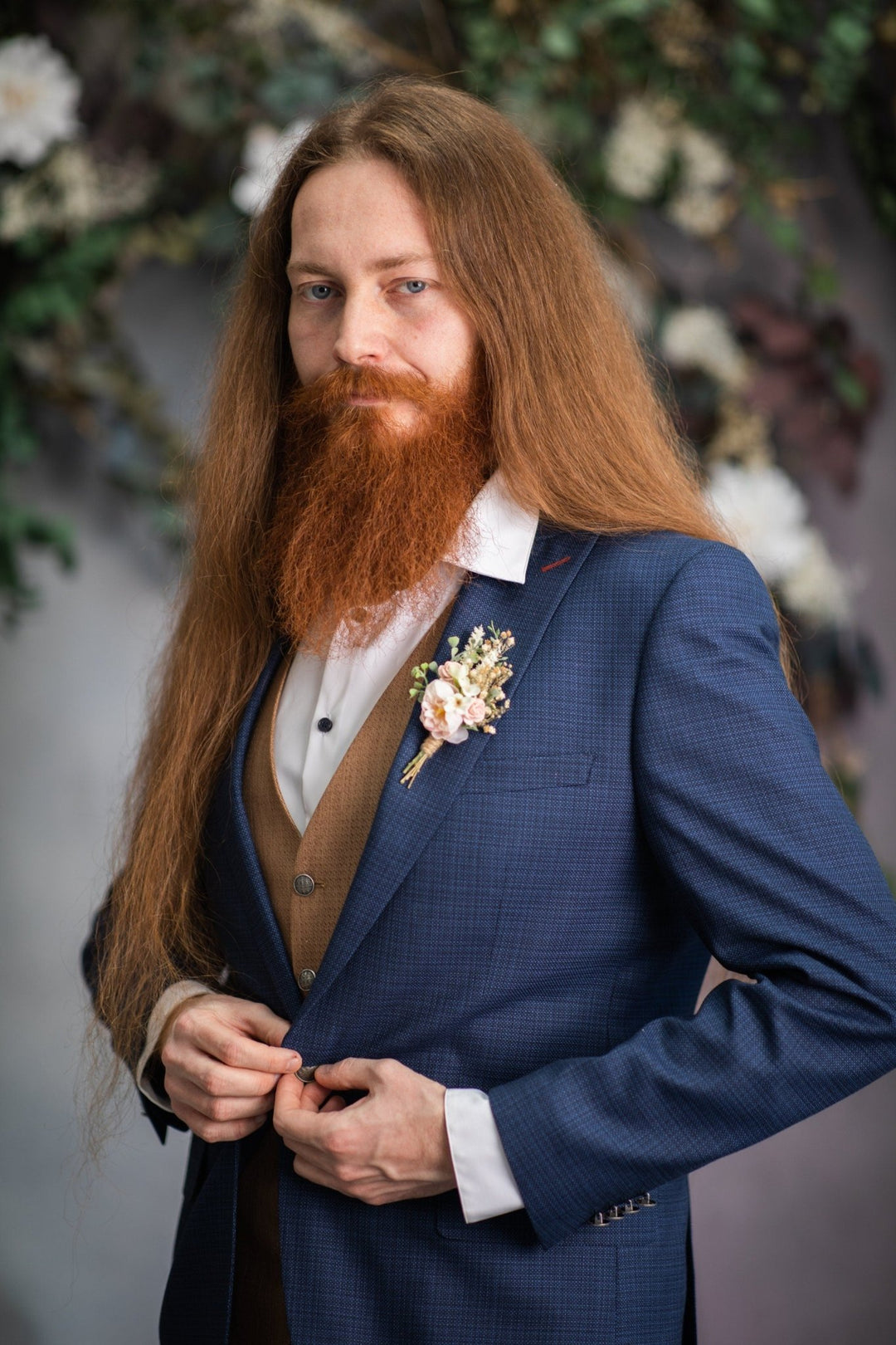 Blush Pink Flower Boutonniere: Romantic Wedding Groom Corsage – handmade floral hair accessory by magaela