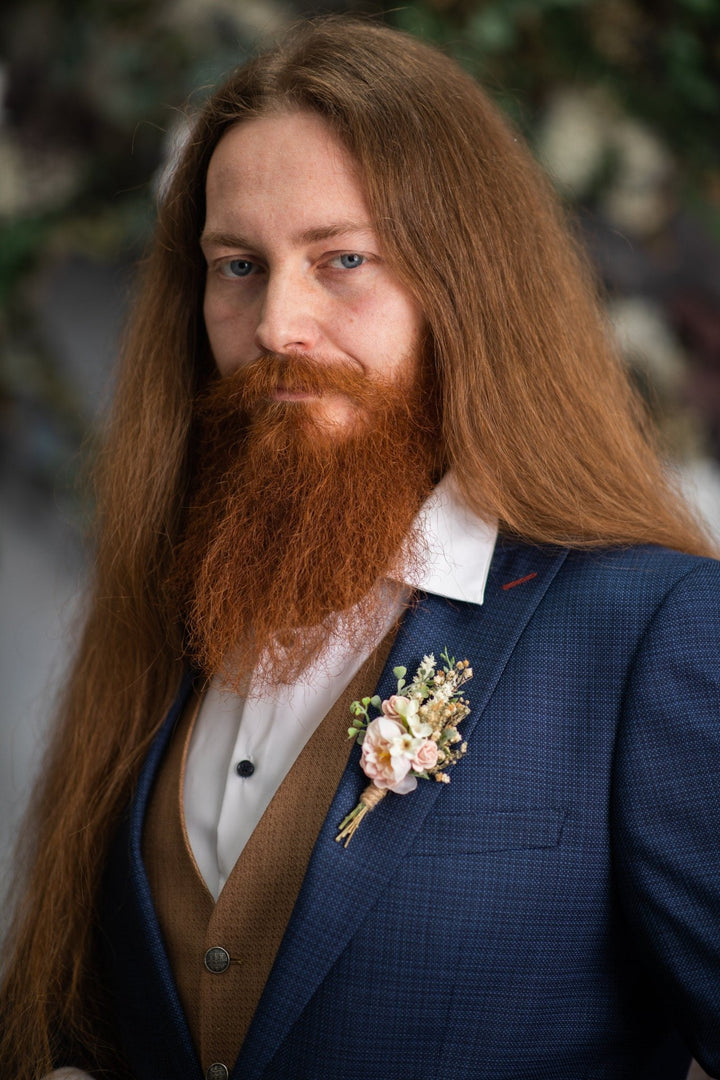 Blush Pink Flower Boutonniere: Romantic Wedding Groom Corsage – handmade floral hair accessory by magaela