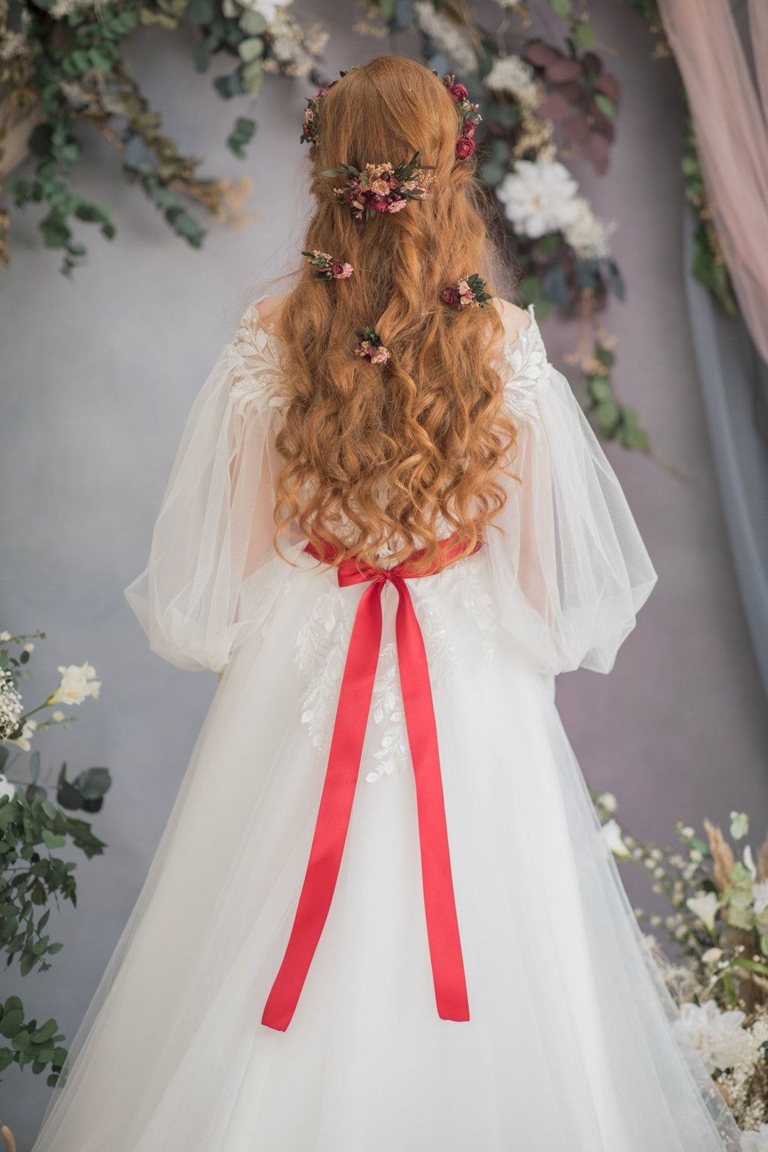 Burgundy Flower Hair Comb & Pins: Autumn Wedding Hair Accessories – handmade floral hair accessory by magaela