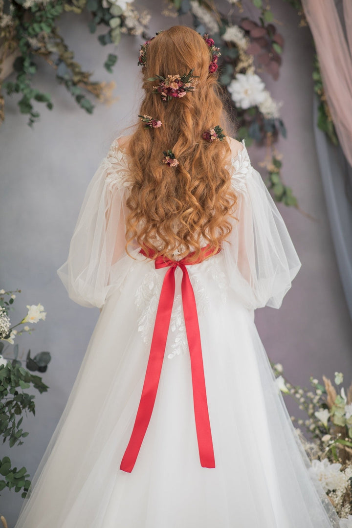 Burgundy Flower Hair Comb & Pins: Autumn Wedding Hair Accessories – handmade floral hair accessory by magaela